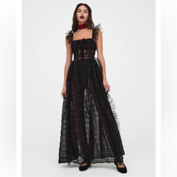 For Love And Lemons Dresses & Skirts - NEW For Love & Lemons Janelle Polka Dots Tulle Rosette Goth Maxi Dress